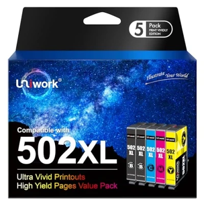 Image de Uniwork 502XL Cartouches d&#039;encre de Remplacement pour Epson 502 XL Workforce WF 2860 2865 2860DWF 2865DWF, Expression Home XP 5105 5100 XP5105 (5 Pack)