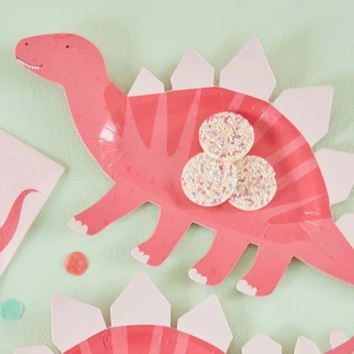 Image de Assiettes en forme de dinosaure rose 16x30cm 8 pièces