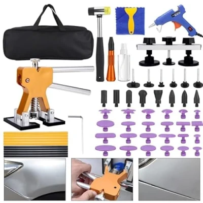 Image de Birshe Kit de réparation Bosses pour Voiture, Debosselage sans Peinture avec Pistolet à Colle Doré Dent Extracteur maillet en Caoutchouc, Doutils Bosselures Voiture Corps
