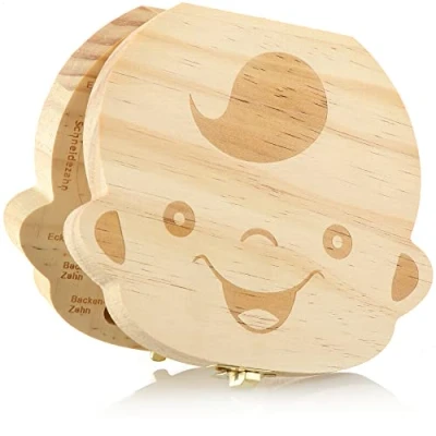 Image de com four® boîte à Dents de Lait, pour Les Lait et Premiers Cheveux, en Bois, garçons, fée des (1 pièce garçon)