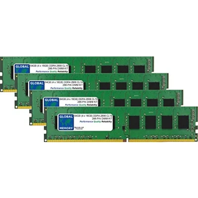 Image de 64Go (4 x 16Go) DDR4 2666MHz PC4 21300 288 PIN DIMM MÉMOIRE RAM KIT POUR ORDINATEURS DE BUREAU CARTES MERES