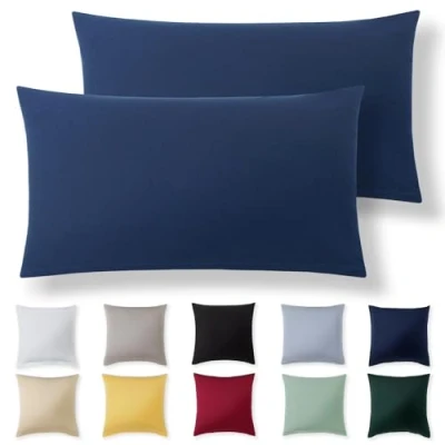 Image de Alreya Taie Oreiller 40x70 Coton (Lot de 2) Bleu 100% Jersey Coton, Housse Coussin cm, Taies d&#039;oreiller en avec Fermeture éclair 40 x 70 cm