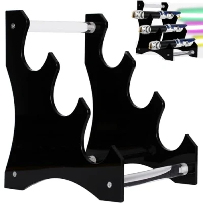 Image de HHUXIUE Stand pour sabre laser Display，Acrylic Desktop laser，3 Tier Lichtschwert Stand，Pour sabres, sabres laser. (Noir)