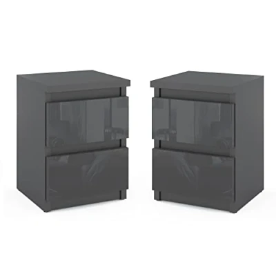 Image de MRBLS Lot de 2 tables chevet Meuble moderne avec tiroirs En bois Pour votre chambre à coucher Gris mat brillant 30 x 40 cm (l H P)