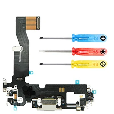 Image de MMOBIEL Connecteur de Charge Compatible avec iPhone 12/12 Pro 2020 Dock Connector Câble Nappe Rechange Jack Audio/Microphone/Antenne Remplacement INCL. Tournevis Blanc