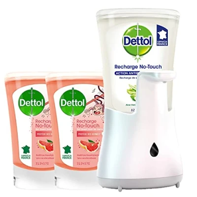 Image de DETTOL No Touch Kit Distributeur Savon Mains Sans Contact et 2 Recharges 250ml (Pamplemousse)