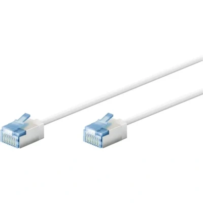 Image de goobay 74328 Câble patch slim/ultra flexible RJ45 CAT 6A U/FTP CU/Câble Ethernet fin avec connecteurs courts / 10 Gbit/s LSZH Protection anti torsion Blanc 0,5 m