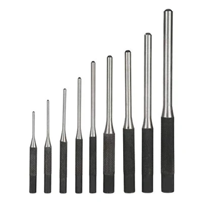 Image de Ensemble de 9 poinçons centraux, outil trou marquage poinçon central en acier goupille cylindrique taille différente, 2,8 à 6,4 pouces