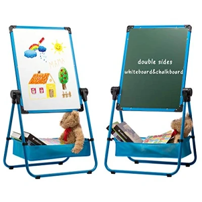 Image de DOEWORK Tableau Blanc pour Enfants, Chevalet d&#039;art Enfant Double Face et Noir avec Support Réglable 360 Degrés, Bleu