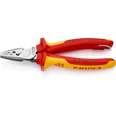 Image de Knipex Pince à sertir pour embouts de câble isolées avec gaines bi matière, homologuées VDE ; œillet fixation isolé intégré d&#039;un dispositif antichute 180 mm 97 78 T