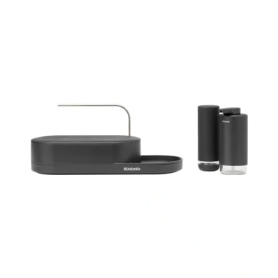 Image de Brabantia SinkStyle Organiseur Lot de 3 pièces avec d&#039;Évier, Distributeur Savon et Liquide Vaisselle Design Compact, Bac d&#039;Égouttage Flux d&#039;Air, Plateau Antidérapant