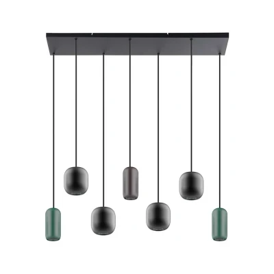 Image de Lucande Suspension Narion, linéaire, noir/brun/vert, 7 lampes
