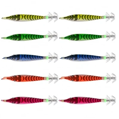 Image de LSHEL Appâts de pêche Turluttes Leurres Crochets pour Calmars Poulpes Lumineux Calmar Crevettes, 10PCS/5 Couleurs