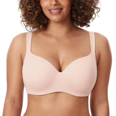 Image de DELIMIRA Soutien Gorge Invisible Grande Taille avec Armature Balconnet Bonnets Moulés Confortables Rose Abricot 95D