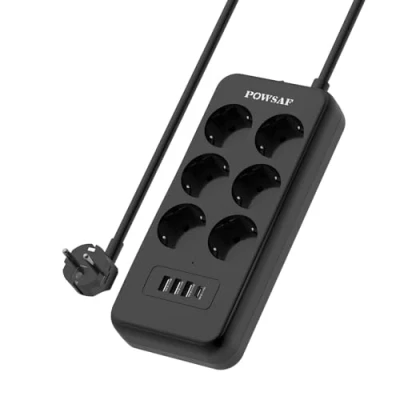 Image de POWSAF Regleta de enchufes Con Puerto USB C, 4 Tomas corriente, 3 puertos A y 1 interruptor, adecuada Para el trabajo desde CASA Negro.