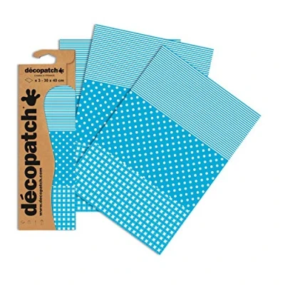 Image de Décopatch C549O Une pochette de 3 feuilles papier imprimé 30x40 cm, Vichy, pois, rayé Bleu
