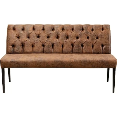 Image de Kare Design Banquette Econo Buttons Vintage, marron, aspect cuir, bancs pour tables de repas, 3 personnes, 92x160x55cm