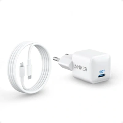 Image de Anker 511 Chargeur Nano USB C 20 W, Rapide, Durable et Compact PIQ 3.0, pour iPhone 14/13, Galaxy, Pixel 4/3, iPad/iPad Mini(+ 1 MFi Certified Câble vers Lightning de 180 cm)