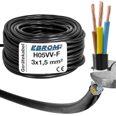 Image de Ebrom Câble souple H05VV F 3G1,5 mm²  3 x 1,5 mm²  noir  différentes tailles disponibles