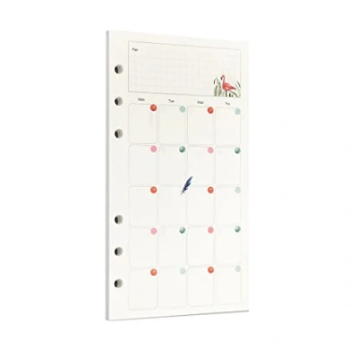 Image de Zelten Recharge de papier perforé multicolore 45 feuilles 90 pages Pour reliure à 6 trous Journal intime rechargeable (A6, Rainforest Monthly Planner)