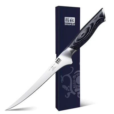 Image de SHAN ZU Couteau à Filet 18CM Fileter désosser poisson de cuisine professionnel japonais en acier inoxydable avec K133 manche bois Genbu Série