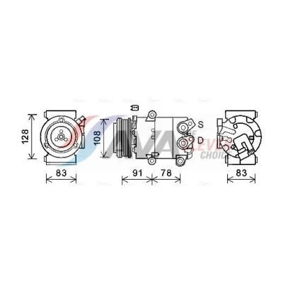 Image de AVA COOLING SYSTEMS FDAK621 compresseur De Climatisation VS16X 12V PAG 46 R134a avec huile PAG, embrayage magnétique, sans diode