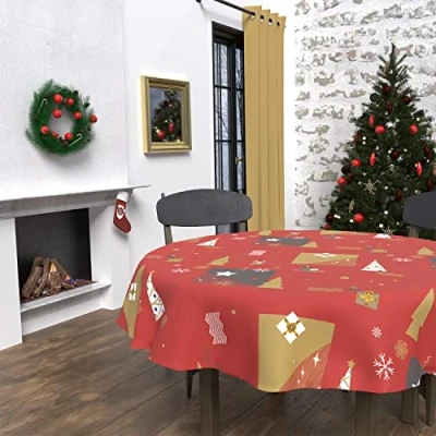 Image de Soleil d&#039;ocre, Sapin Nappe carée Anti tâches diamètre 180 cm, Polyester, Rouge
