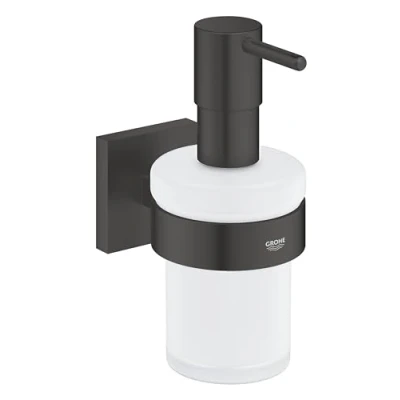 Image de GROHE Start Distributeur de Savon avec Support pour Salle Bain, 160ml, Fixations Cachées, A Coller QuickGlue ou à Visser, Noir Mat, 410982430