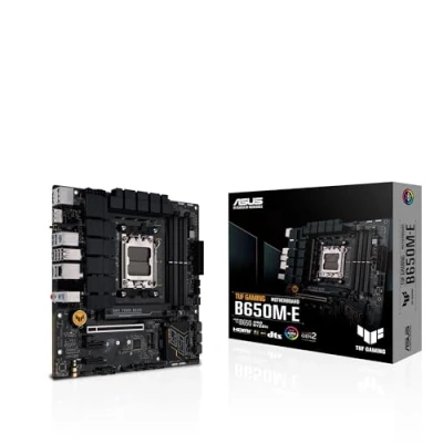 Image de ASUS TUF Gaming B650M E Carte mère AMD mATX, 8+2 DrMOS DDR5, PCIe 5.0, 2 emplacements M.2, Ethernet Realtek 2.5Gb, DisplayPort, HDMI, USB Type C, Effacement du Bruit AI bidirectionnel et Aura Sync