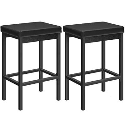 Image de HOOBRO Lot de 2 Tabouret Bar, Cuisine, Rembourrage en Mousse d&#039;Épaisseur 63 cm, Cadre Métal, 5cm Haut, pour Restaurant, Café, Comptoir, Noir EBB21BY01