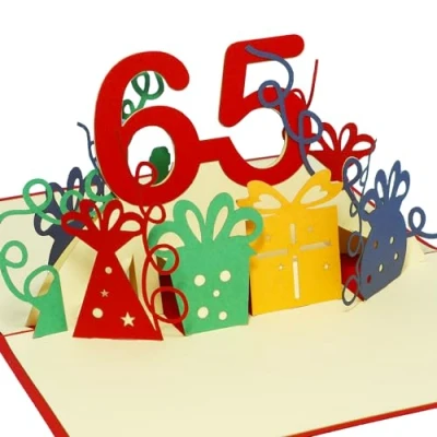 Image de LINPopUp®, carte de vœux 3D anniversaire 65e anniversaire, femmes 65 ans, rouge N226
