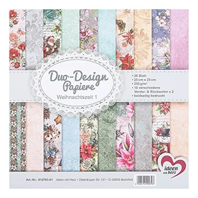 Image de Ideen mit Herz Papier double design Bloc de 20 feuilles bricolage 25 x cm 250 g/m² Impression des deux côtés Idéal pour le scrapbooking (Noël 01)