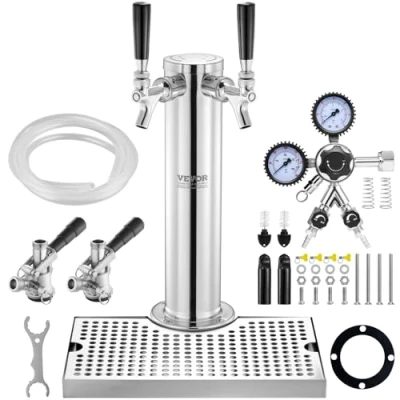 Image de VEVOR Kit Colonne à Bière 2 Robinets, Distributeur de Boisson en Acier Inoxydable, Tireuse avec Régulateur Double Jauge W21,8 et Coupleur Fût Système S, pour Bar Restaurant