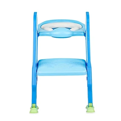 Image de Siège de Toilette pour Enfants Pliable et Réglable, échelle Marches avec Larges Antidérapantes, Lunette Rembourré Confortable (bleu clair + bleu)