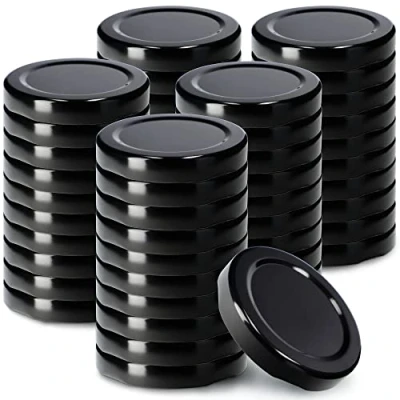 Image de KADAX Lot de 50 couvercles à visser Diamètre : 53 mm En métal Compatible Avec les bocaux 115 ml 4 dents d&#039;encliquetage Noir