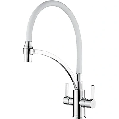 Image de Ibergrif M22142 3 Robinet de cuisine extractible avec 2 fonctions pulvérisation, mélange d&#039;évier bec flexible Blanc