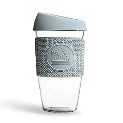 Image de Neon Kactus Gobelet verre Borosilicate Isotherme Soufflé à la Main, Tasse Café Réutilisable avec Couvercle Silicone de Qualité Alimentaire et Revêtement Thermique, Voyage Recyclable.