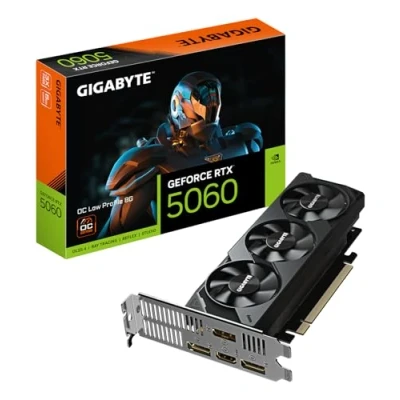 Image de GIGABYTE GeForce RTX 5060 OC Low Profile 8G Carte Graphique 8GB GDDR7, 128bit, PCI E 5.0, 2512 MHz Fréquence du cœur, 3 x DisplayPort, 1 HDMI, GV N5060OC 8GL Neuf