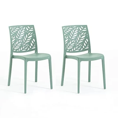 Image de Lot de chaises Dafne en polypropylène renforcé, empilables, Usage intérieur et extérieur (2 Chaises, Vert sauge)