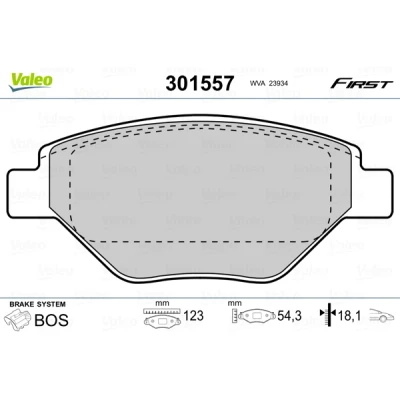 Image de VALEO 301557 Jeu de plaquettes frein FIRST Essieu avant contact signal d&#039;usure exclu avec tôle anti bruit RENAULT: MEGANE 2, 2 Stufenheck