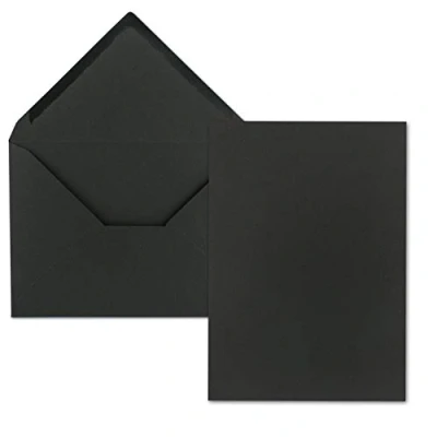 Image de Lot de 25 Cartes Avec enveloppes, en papier kraft simples au format A5 (14,8 x 21 cm) Enveloppes C5 (15,7 22,5 fermeture par collage humide Noir
