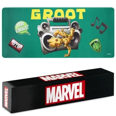 Image de Marvel Tapis de Souris XL Dessous Bureau Sous Main Mouse Pad 80x36 cm Accessoire Avengers Spiderman Groot (Bleu/Jaune Groot)