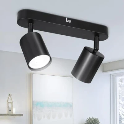 Image de TaFiCo Plafonnier Spot LED 2 Spots de Plafond Intérieur Noir GU10 Luminaire Moderne Orientable Mural pour Salon Chambre Cuisine Sans Ampoule