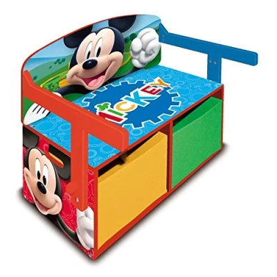 Image de ARDITEX WD14006 Banc jouet en bois DISNEY Mickey 3 1 (60x47x56cm) transformable bureau (60x70x44cm) avec deux conteneurs de stockage textile