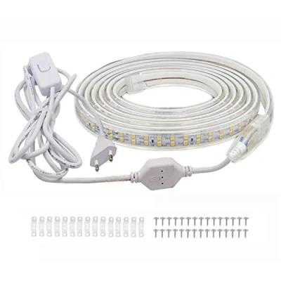 Image de FOLGEMIR Ruban à LED avec interrupteur 15m Blanc Chaud, Bande de 2835 SMD 180 LEDs/m, 220V 230V strip, éclairage très lumineux, IP65 étanche pour jardin fête mariage