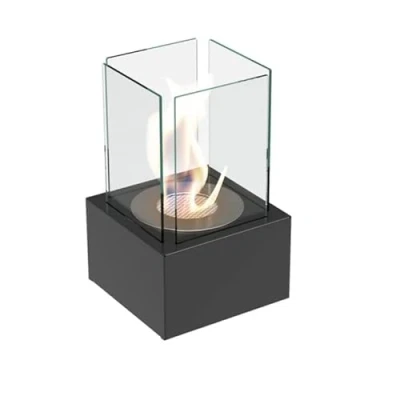 Image de KRATKI Tango1 Cheminée au bioéthanol Autonome 0,2 L Acier revêtu par Poudre certifié TUV et 4 vitres 32 x 20 cm Noir
