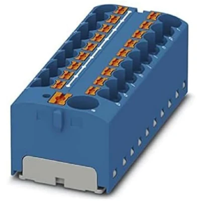 Image de PHOENIX CONTACT PTFIX 10/18X4 BU Bloc de distribution 450 V 32 A Nombre bornes 19 Section 0,2 mm² 6 AWG 24 10 Largeur 64,8 mm Hauteur 21,7 Bleu 8 Pièces