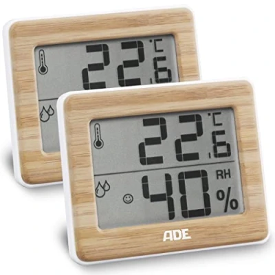 Image de ADE Thermo Hygromètre numérique avec du Vrai Bambou. Thermomètre Affichage précis de la température, pour indicateur d&#039;humidité et Zone Confort, écran LCD Lot 2