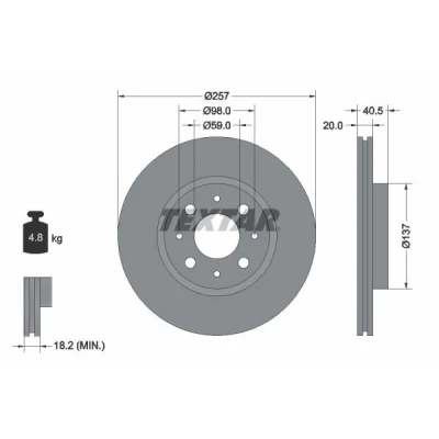 Image de TEXTAR PRO 92068503 Disque de frein 257 20 04/08 98 ventilé l&#039;intérieur revêtu sans boulon fix roue, moyeu roue