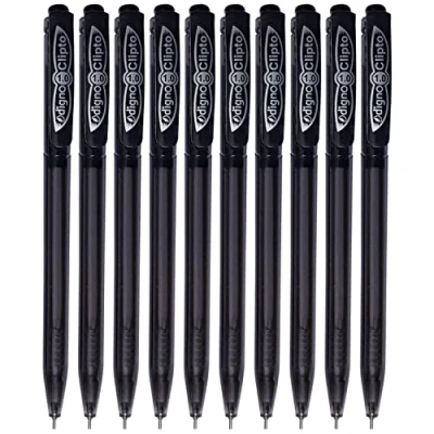 Image de DIGNO Clipto Lot de 10 stylos à bille rétractables Pointe moyenne Noir 1 mm